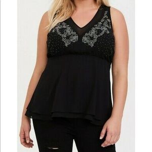 NEW TORRID BLACK CHIFFON EMBELLISHED DOUBLE LAYER PEPLUM TANK SIZE L